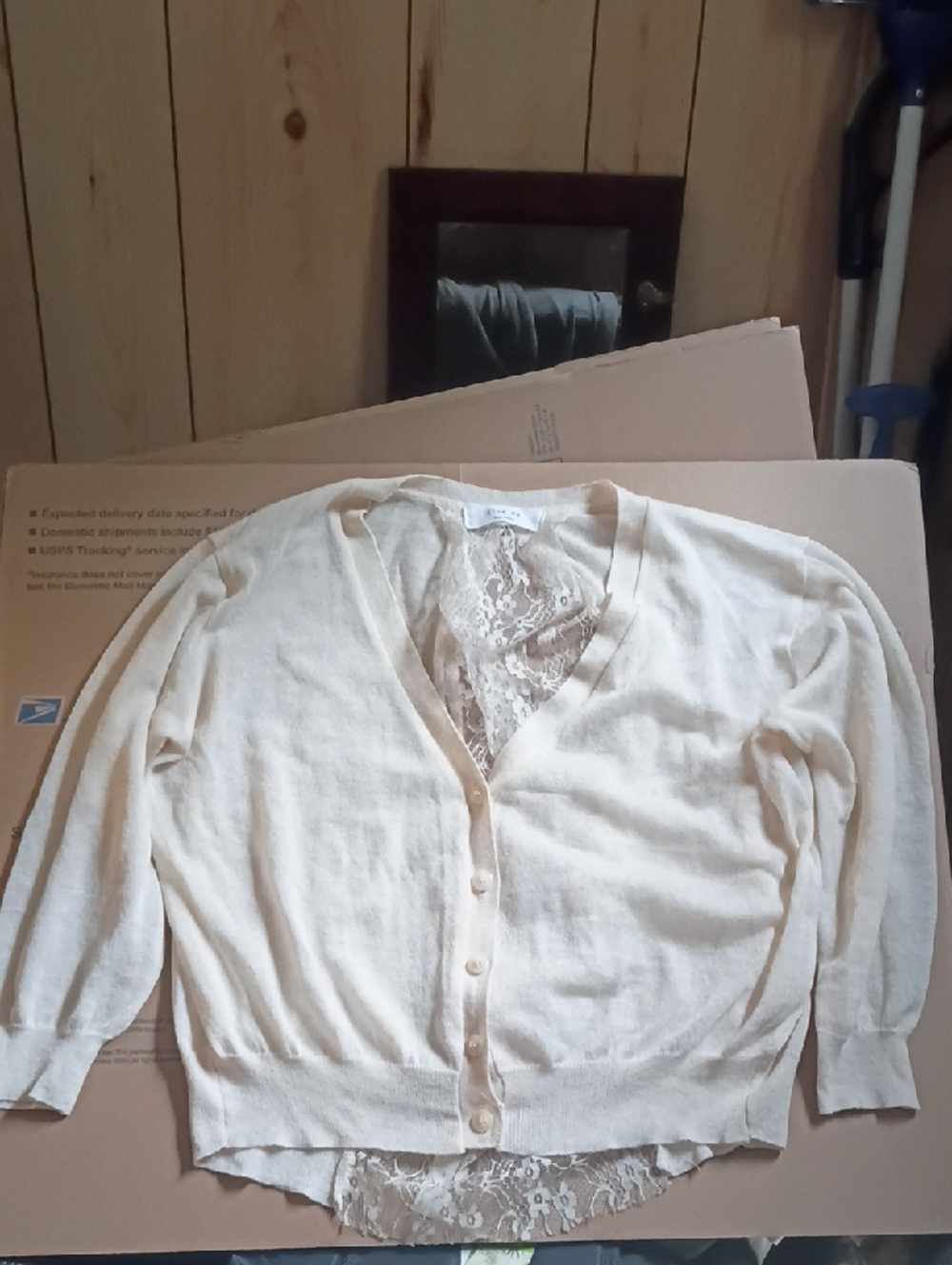 Very Delicate Women’s Cream Lace-Back Cardigan Sweater